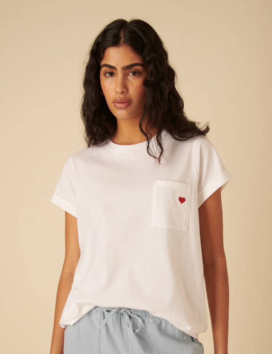 White Embroidered Heart T-Shirt - Image 3