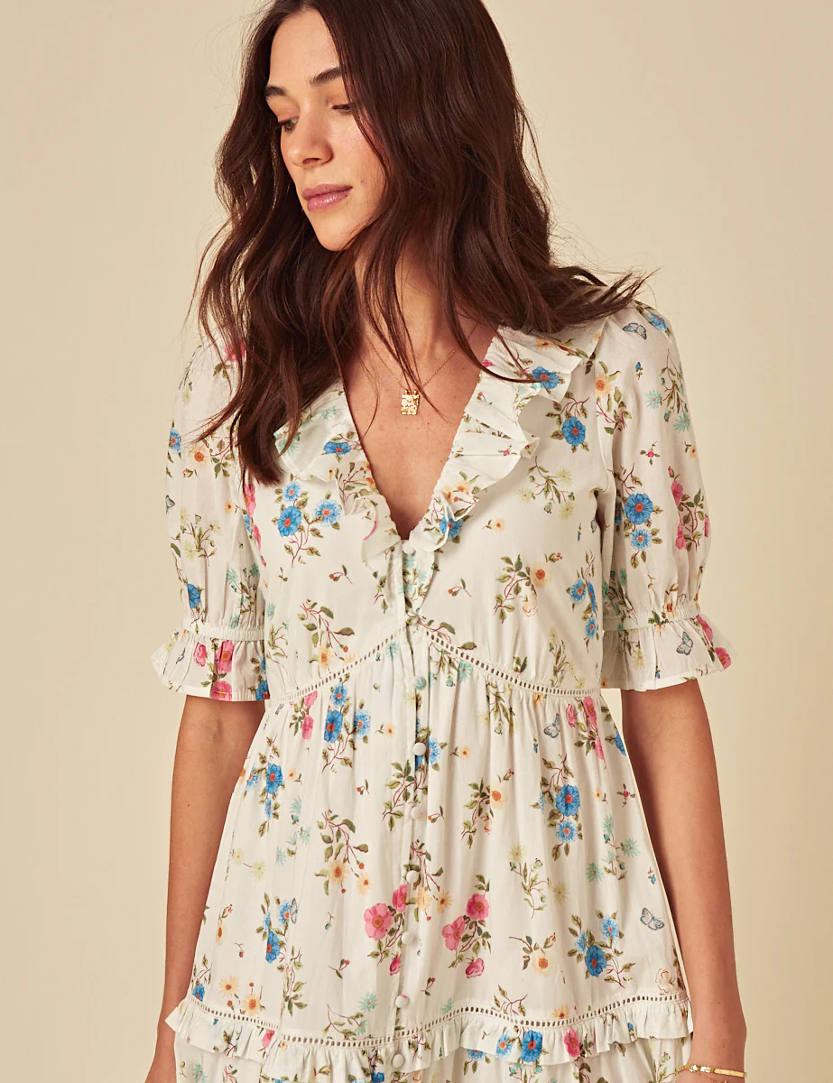 Elizabeth Scarlett White Floral Aurelia Midi Dress - Image 4