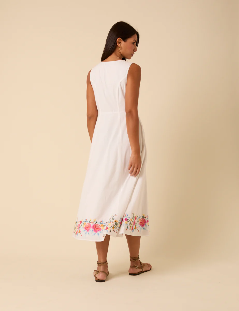 White Floral Embroidered Terra Midi Dress - Image 5