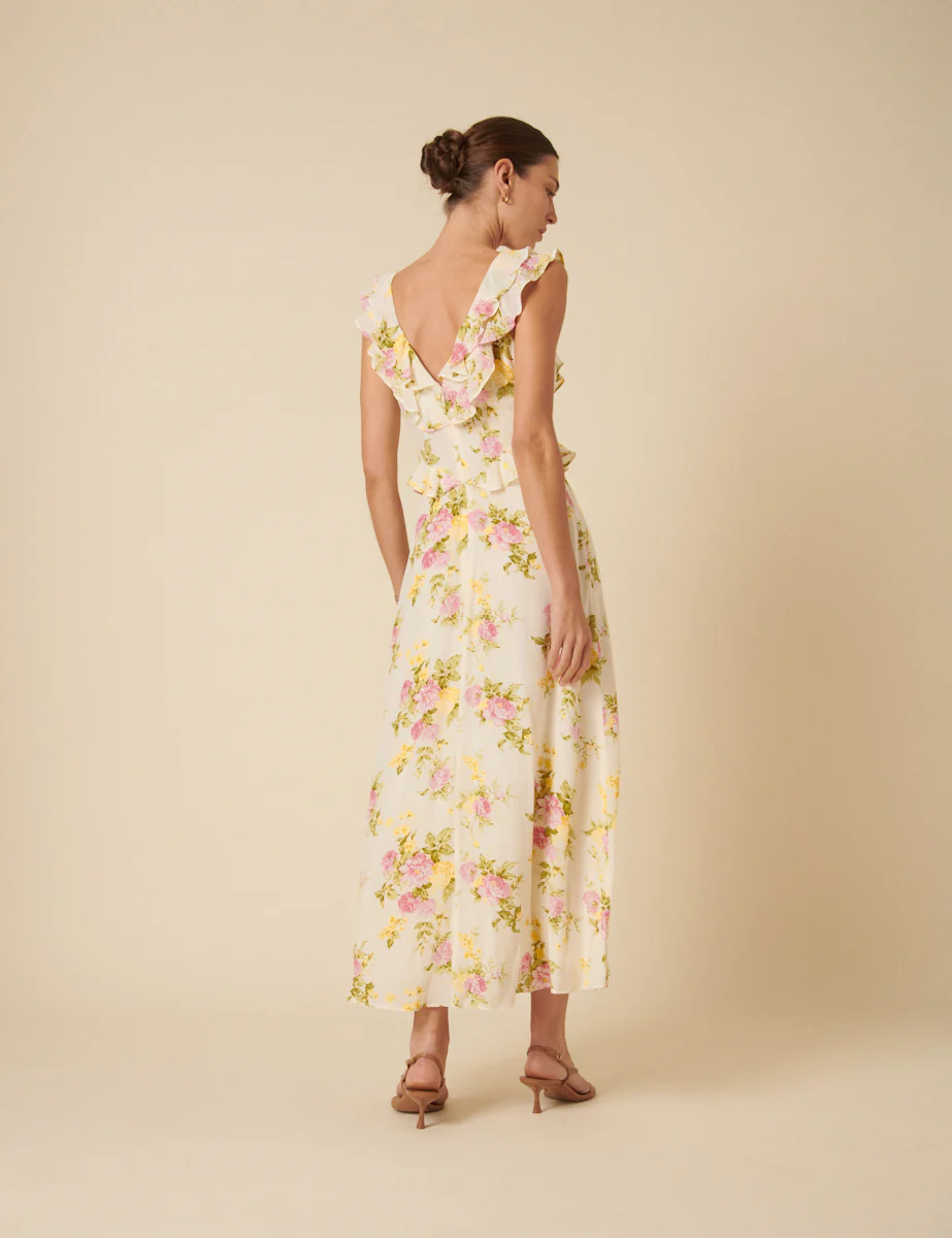 White Floral Frill Viola Midi Dress - Image 5