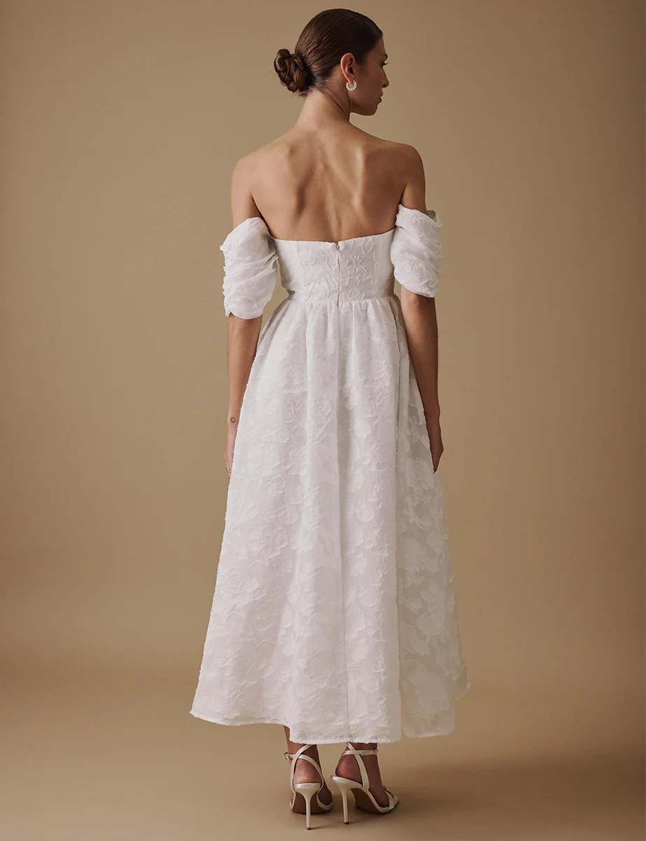 White Off The Shoulder Midi Verna Bridal Dress - Image 5