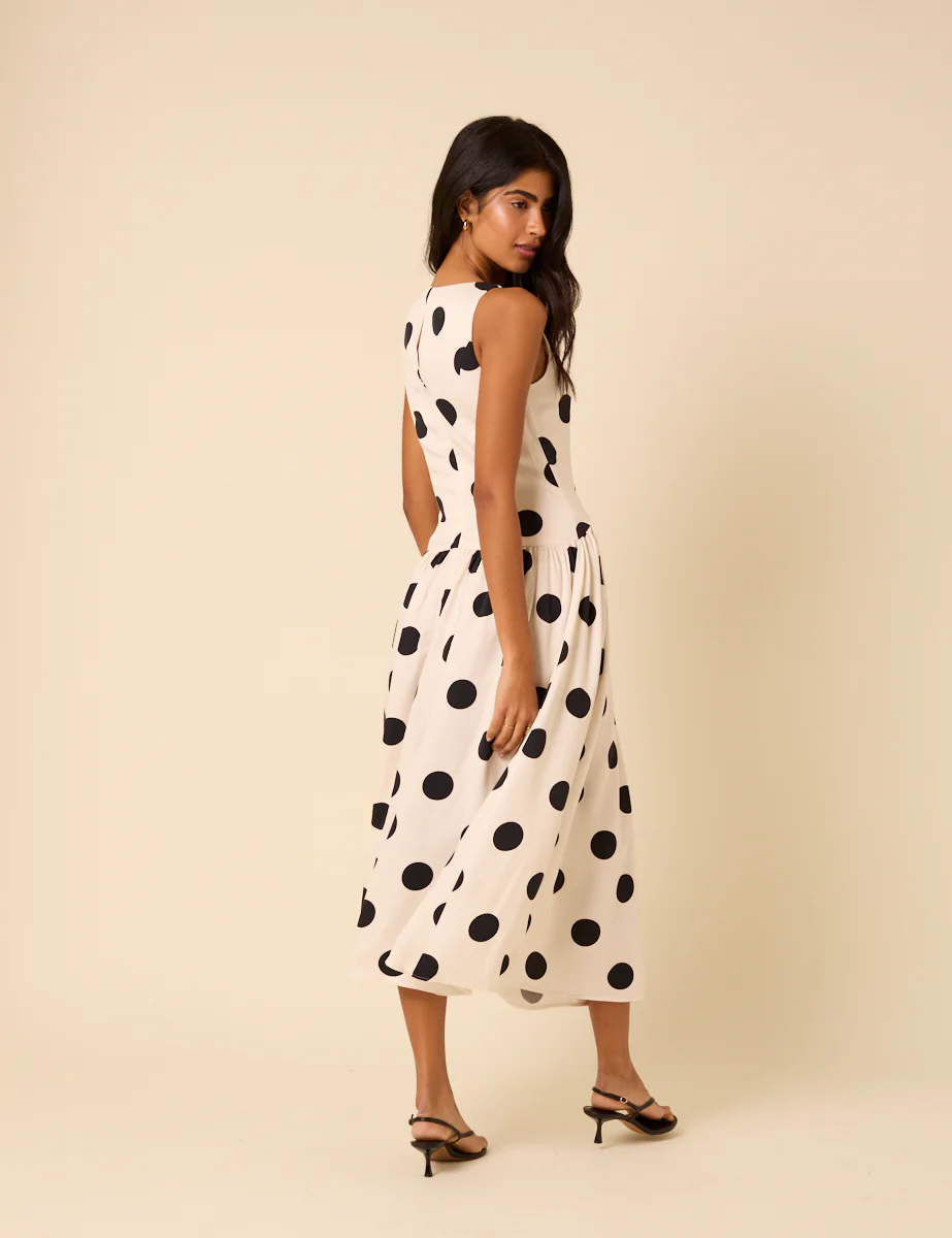 White Polka Dot Kyla Midi Dress - Image 4