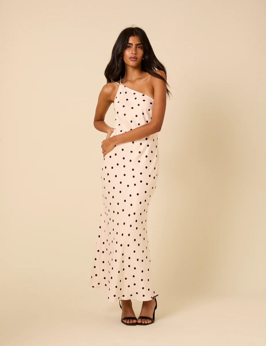 White Polka Dot One Shoulder Pia Maxi Dress - Image 2