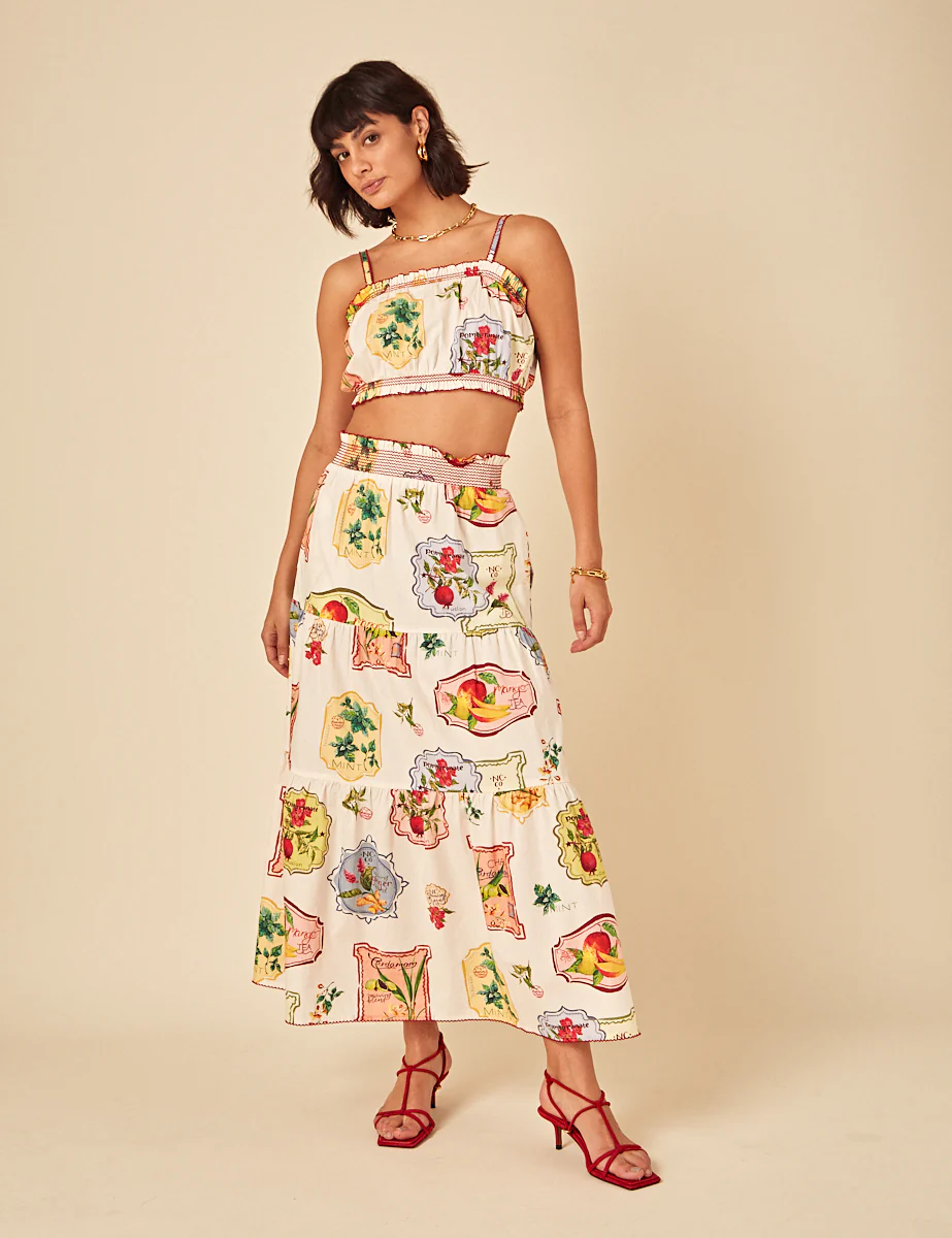 White Printed Midi Skirt