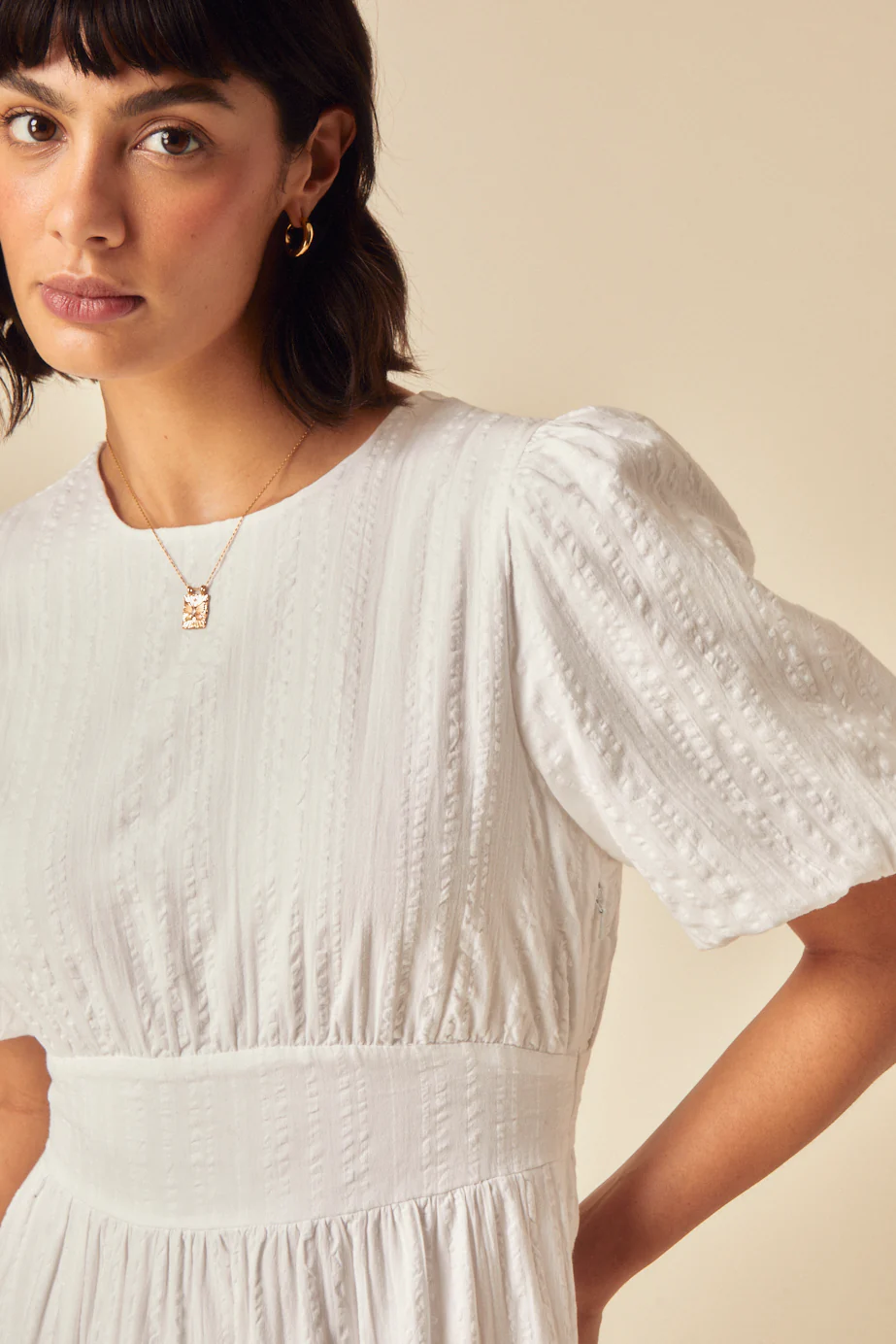 White Seersucker Tiered Ricky Midi Dress - Image 2
