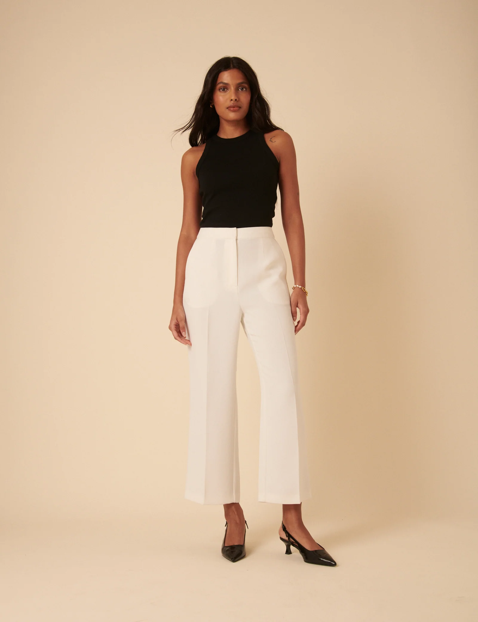 White Tailored Cropped Trousers - Image 4