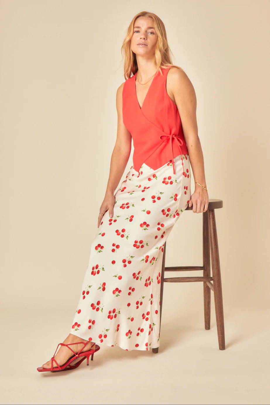 White Tomato Print Maxi Skirt