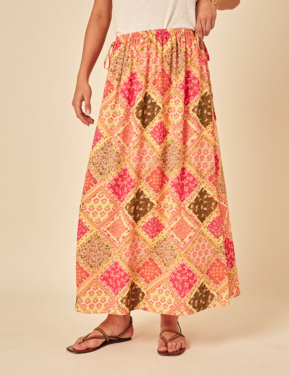 Yellow Patchwork Print Midi Skirt - Image 2