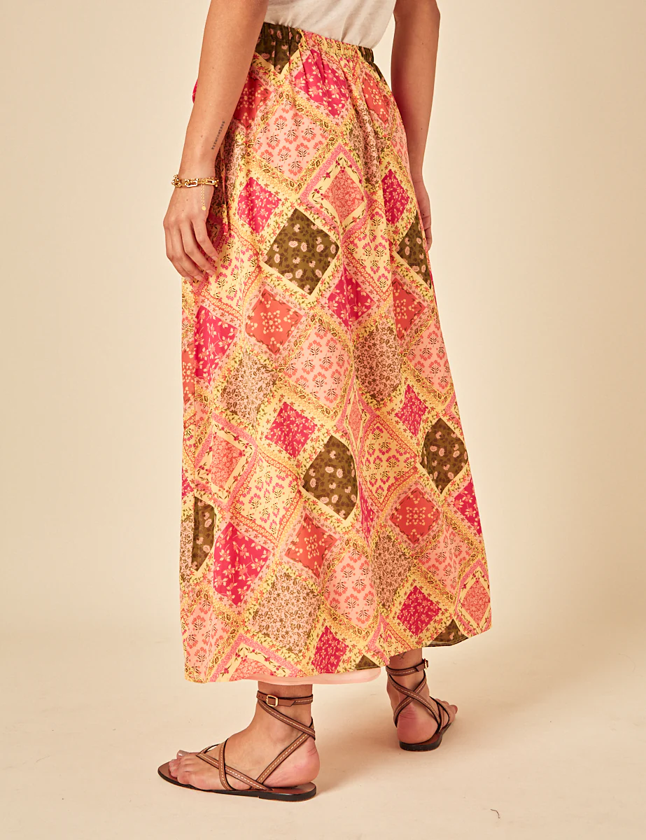 Yellow Patchwork Print Midi Skirt - Image 6